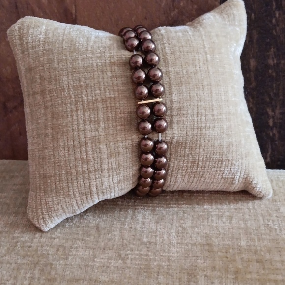 BiStrand Brown Beaded Elastic Bracelet - Picture 1 of 4